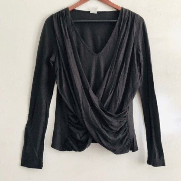 Anthropologie Akemi Kin Top XS Modal Draped Cross Front Gray Solid Contemporary - Picture 7 of 11